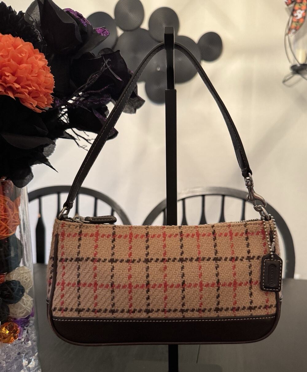 Vintage Y2K Coach 7535 Plaid Wool Tweed Mini Shoulder Bag 2003